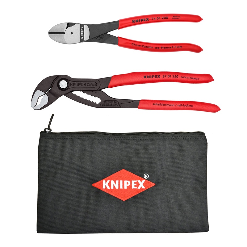 Knipex 9K 00 80 124 US 2 Pc Cobra and Diagonal Cutters Set with Keeper Pouch