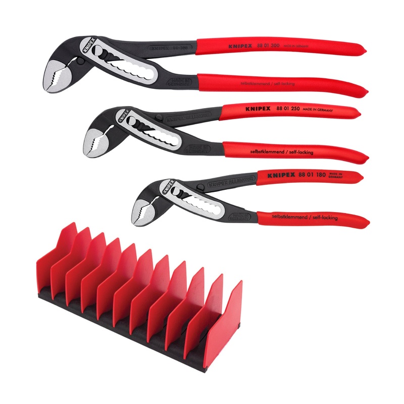 Knipex 9K 00 80 139 US 3 Pc Alligator Pliers Set with 10 Pc Tool Holder