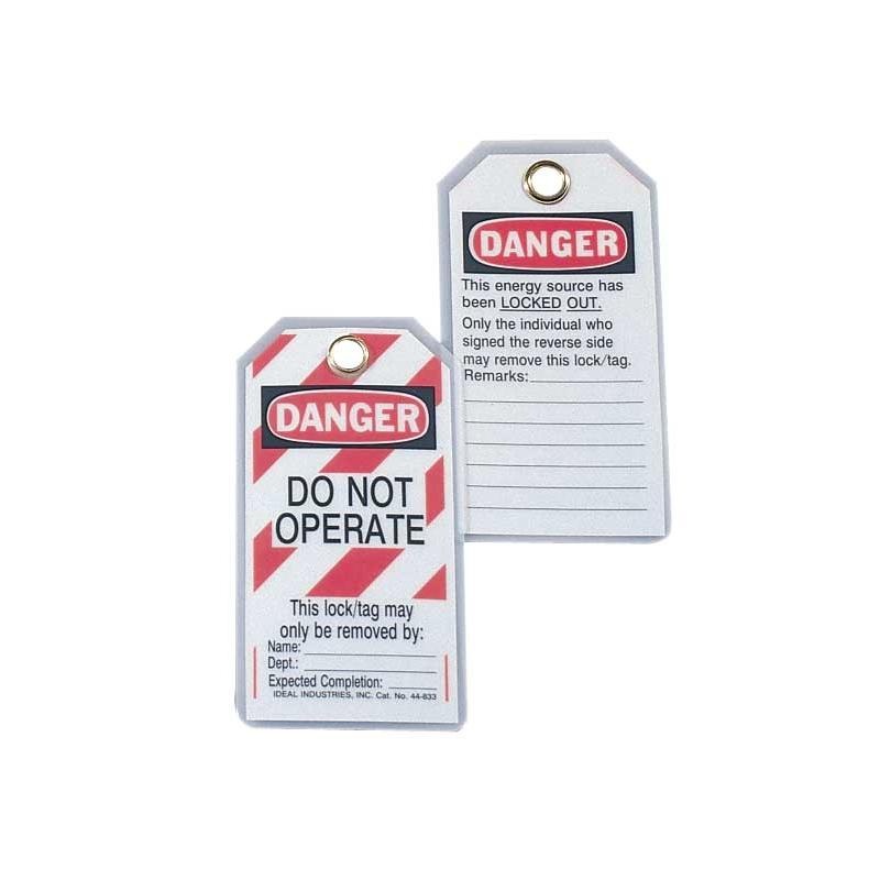 IDEAL 44-1833 Vinyl Lockout Tag, Striped, 100/Box