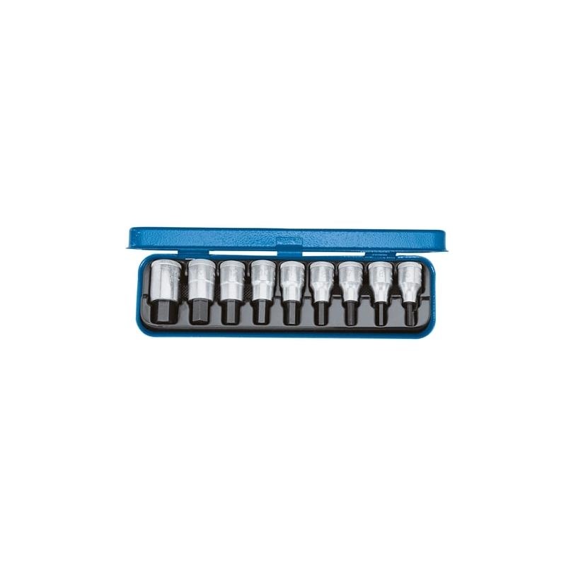 Gedore 6156250 Screwdriver Bit Socket Set 1/2 Inch Drive, 9 Pieces Hex 5-17 mm