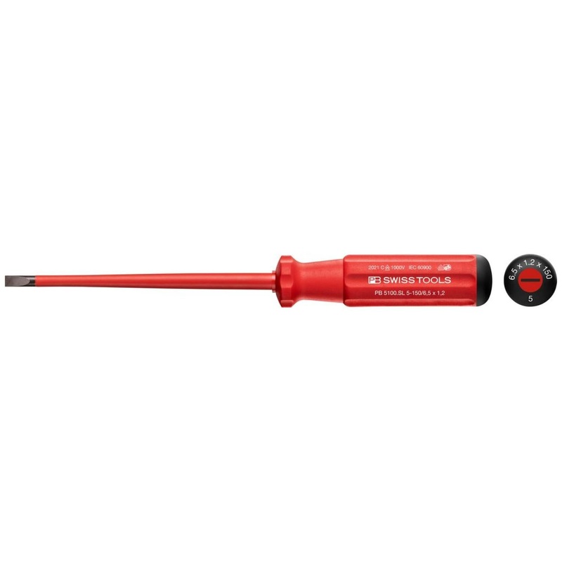 PB Swiss Tools PB 5100.SL 5-150/6.5 Classic VDE Insulated Screwdriver, Slim 6.5 x 150mm