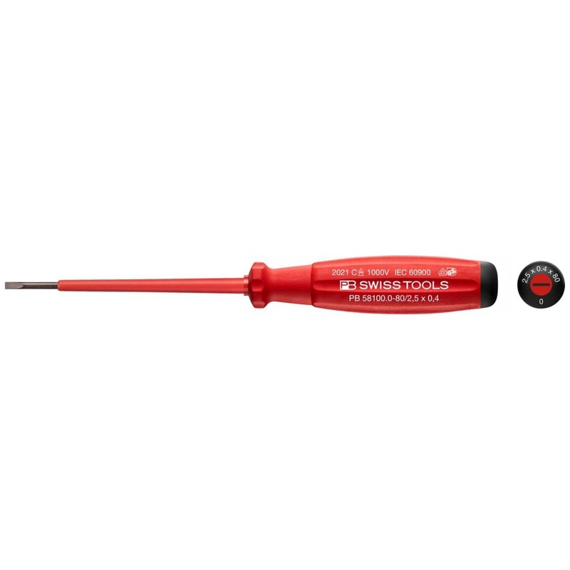 Pb Swiss Tools PB 58100.0-80/2.5 Slotted, Swiss Grip VDE Screwdriver, Insulated 2.5mm x 80mm