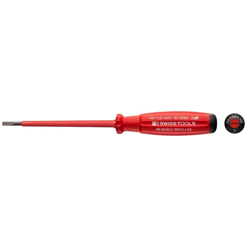 PB Swiss Tools PB 58100.2-100/3.5 Swiss Grip VDE Screwdriver, Insulated 3.5 x 100mm