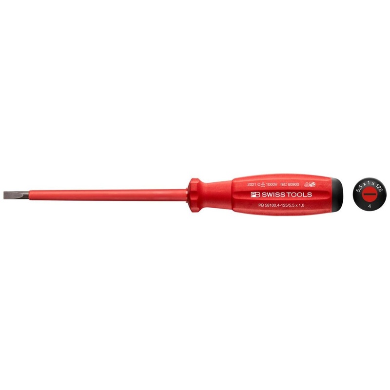 PB Swiss Tools PB 58100.4-125/5.5 Slotted, SwissGrip VDE Screwdriver, Insulated 5.5mm x 125mm