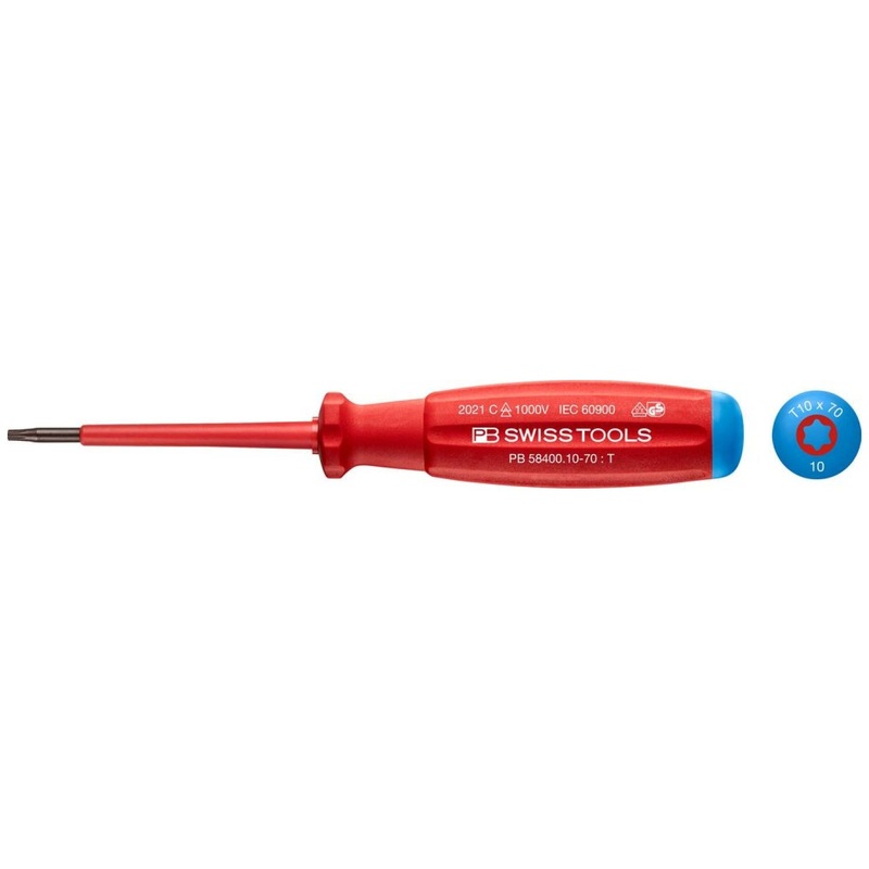 PB Swiss Tools PB 58400.10-70 Torx SwissGrip VDE Screwdriver, T10 x 70mm, Insulated
