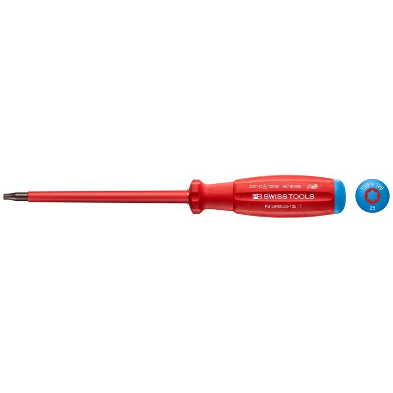 PB Swiss Tools PB 58400.25-125 Torx SwissGrip VDE Screwdriver, T25 x 125mm, Insulated