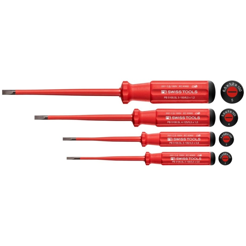PB Swiss Tools PB 5538.SL Classic VDE Insulated Screwdriver Set, Slim, 4 Pcs