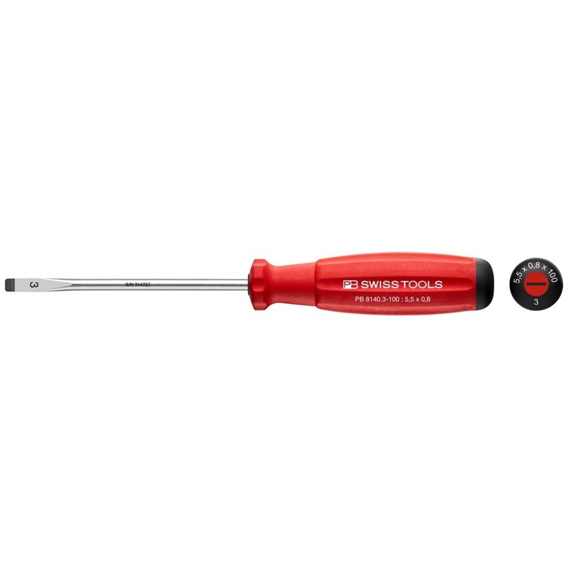 PB Swiss Tools PB 8140.3-100 SwissGrip Slotted Screwdriver, 2-Component 5.5 x 100mm