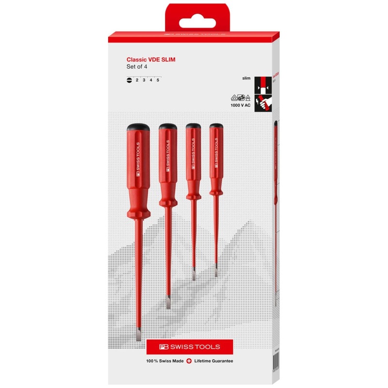 PB Swiss Tools PB 5538.SL CBB Classic VDE slim screwdriver set, fully insulated up to 1000 VAC/1500 VDC