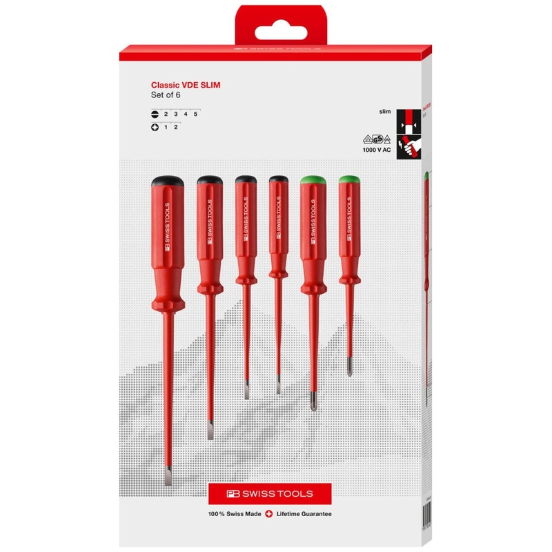 PB Swiss Tools PB 5543.SL CBB Classic VDE slim screwdriver set, fully insulated up to 1000 VAC/1500 VDC