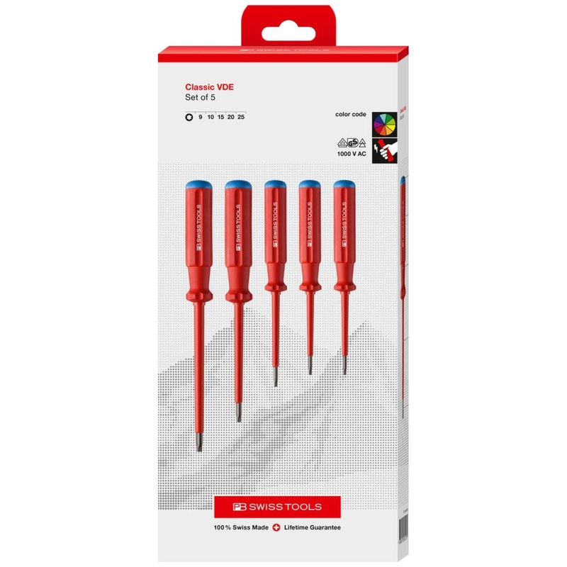 PB Swiss Tools PB 5549.CBB Classic VDE screwdriver set, fully insulated up to 1000 V AC/1500 V DC