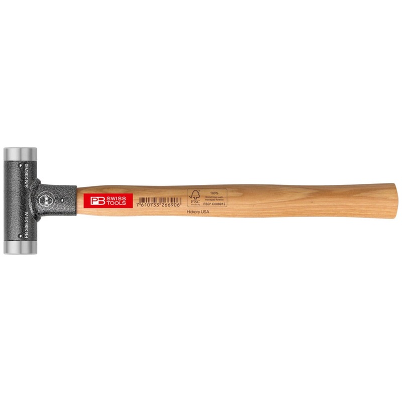 PB Swiss Tools PB 306.24 Al Aluminum and Hickory Recoilless Soft-faced Deadblow Mallet, 24 mm