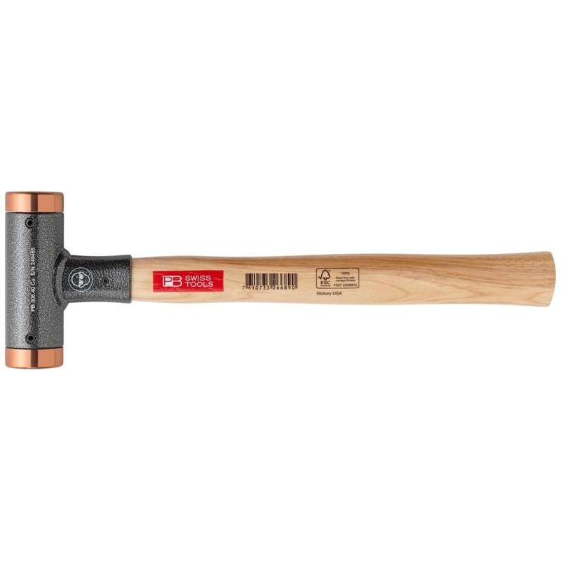 PB Swiss Tools PB 306.40 Cu Copper and Hickory Recoilless Soft-faced Deadblow Mallet, 40 mm