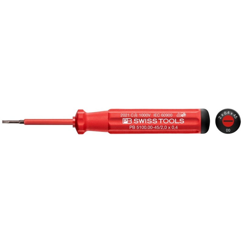 PB Swiss Tools PB 5100.00-45/2 Classic VDE Screwdriver, Slotted, Size 00