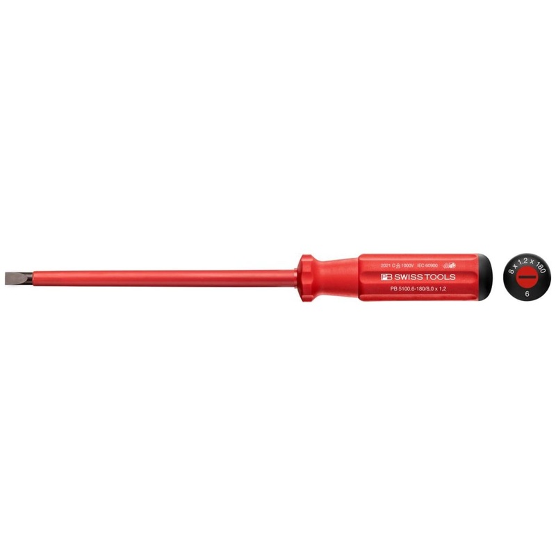 PB Swiss Tools PB 5100.6-180/8 Classic VDE Screwdriver, Slotted, Size 6