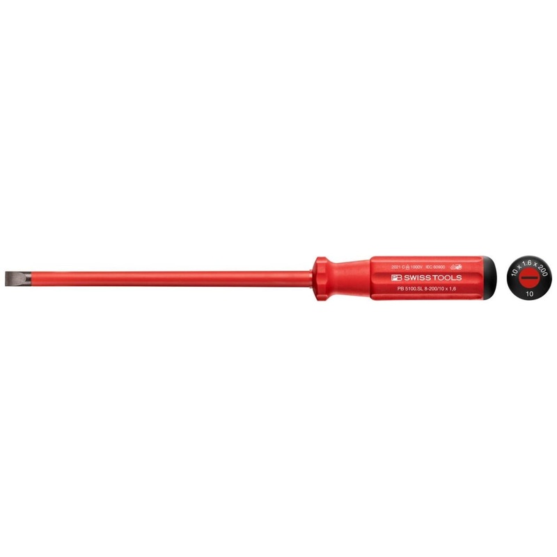 PB Swiss Tools PB 5100.SL 8-200/10 Classic VDE Slim Screwdriver, Slotted, Size 8