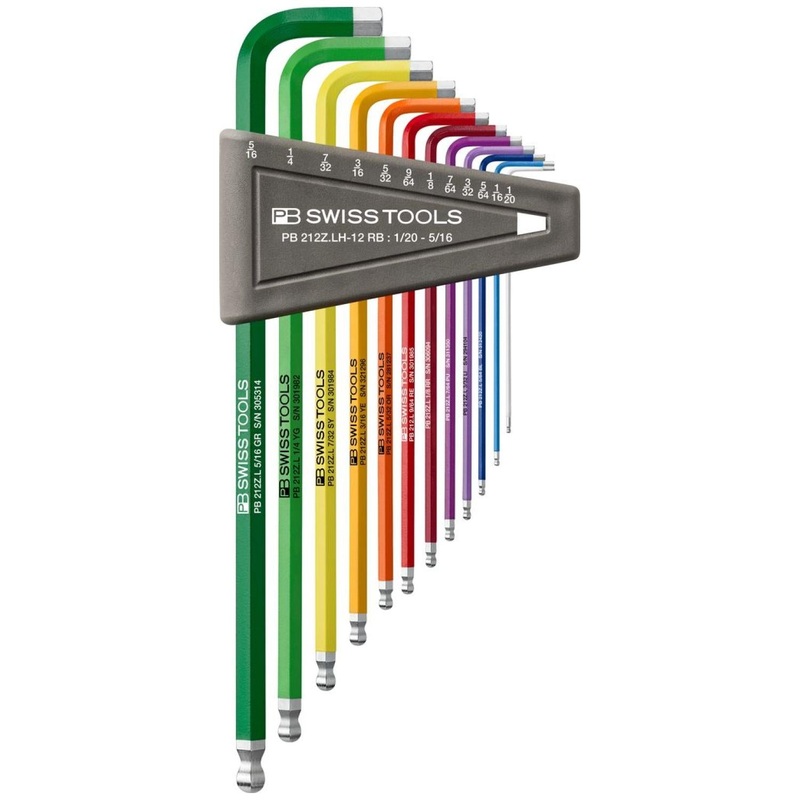 PB Swiss Tools PB 212Z.LH-12 RB RainBow Key L-Wrenches, Long with Ball Point Set, 1/20-5/16 Inch
