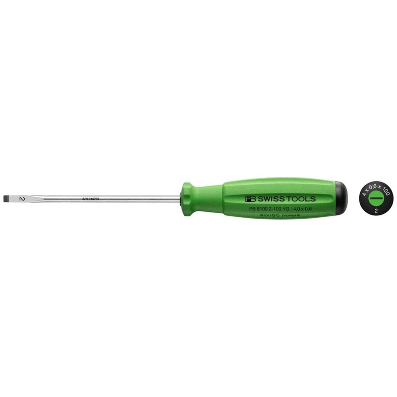 PB Swiss Tools PB 8100.2-100 YG SwissGrip Screwdrivers, Slotted, 4 x 100mm