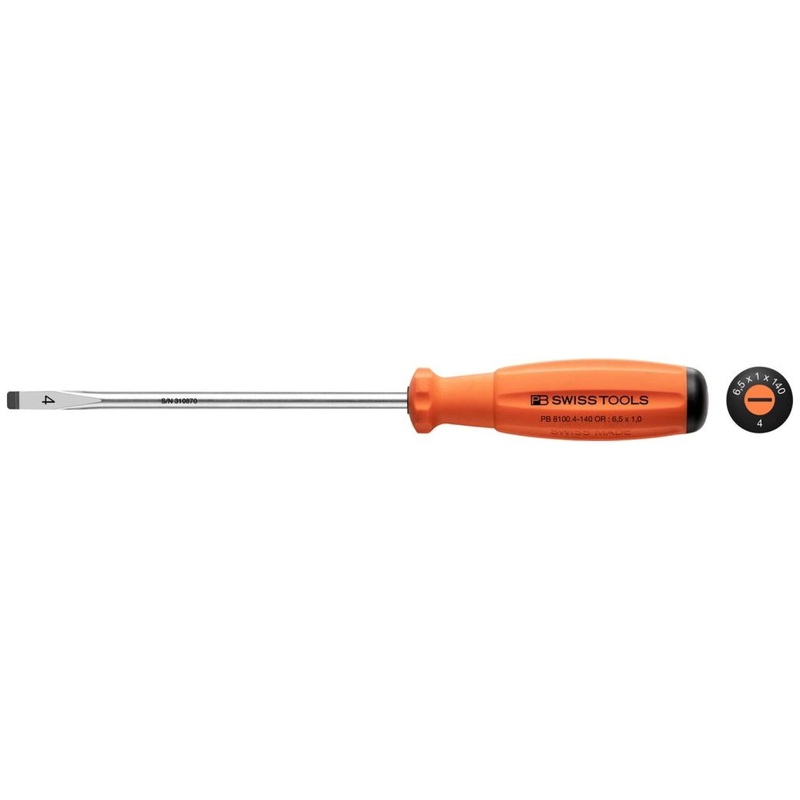 PB Swiss Tools PB 8100.4-140 OR SwissGrip Screwdrivers, Slotted, 6.5 x 140mm
