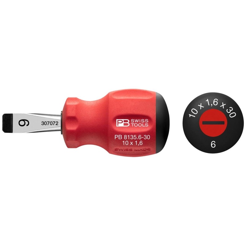 PB Swiss Tools PB 8135.6-30 Slotted Swiss Grip Stubby Screwdrivers, 6mm x 30mm