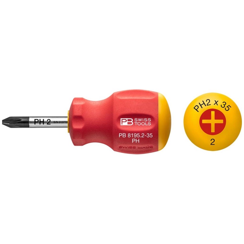 PB Swiss Tools PB 8195.2-35 Philips, SwissGrip Stubby Screwdrivers, 6 x 35mm