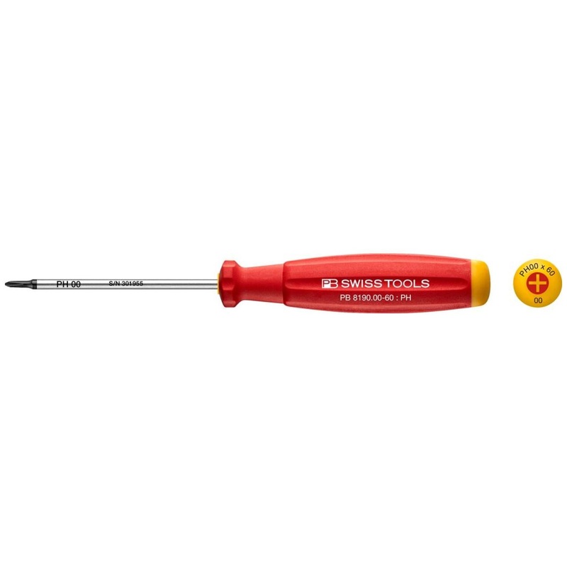 PB Swiss PB 8190.00-60 Swiss Grip Screwdrivers For Phillips Screws, PH00, 60 mm