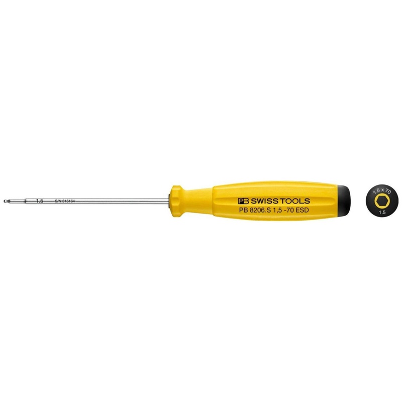 PB Swiss Tools PB 8206.S 1,5-70 ESD SwissGrip ESD Screwdriver Hex With Ball End 1.5 mm