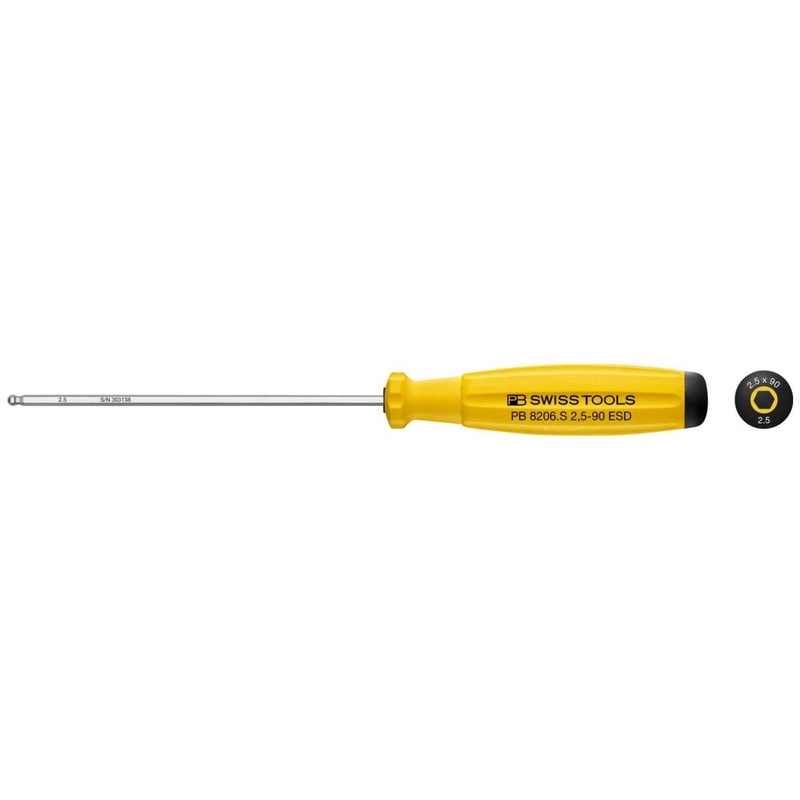 PB Swiss Tools PB 8206.S 2,5-90 ESD SwissGrip ESD Screwdriver Hex With Ball End 2.5 mm