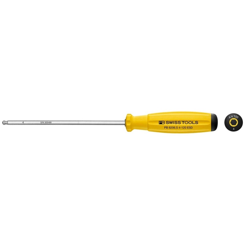 PB Swiss Tools PB 8206.S 4-120 ESD SwissGrip ESD Screwdriver Hex With Ball End 4 mm
