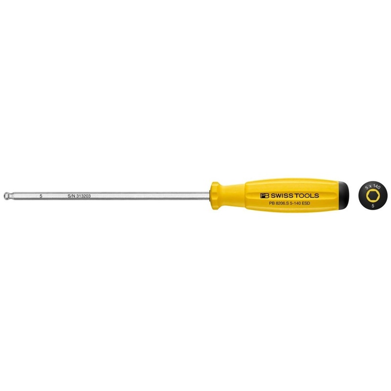 PB Swiss Tools PB 8206.S 5-140 ESD SwissGrip ESD Screwdriver Hex With Ball End 5 mm