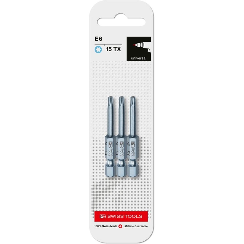 PB Swiss Tools PB E6.400/15 CN3 PrecisionBit, Design E 6.3 TORX , Size 15 , 3 Piece - 1/4 Inch