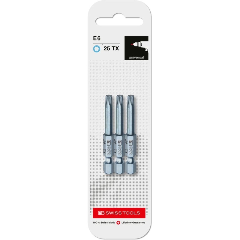 PB Swiss Tools PB E6.400/25 CN3 PrecisionBit, Design E 6.3 TORX , Size 25 , 3 Piece - 1/4 Inch