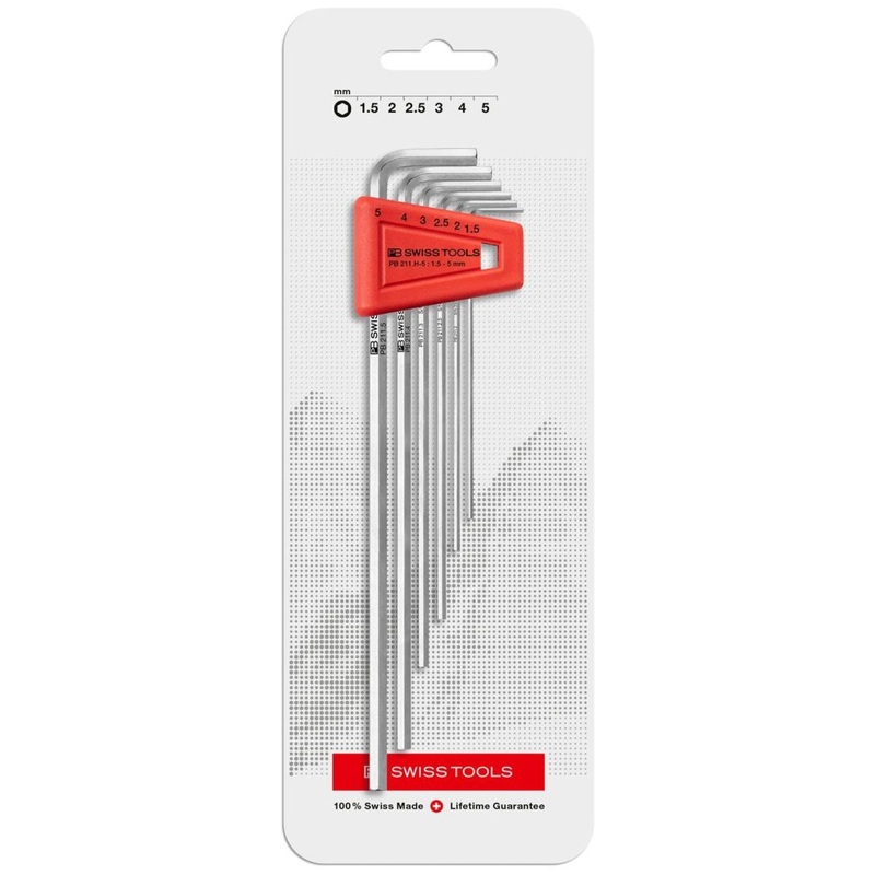 PB Swiss PB 211.H-5 CN Hex Key L- Wrenches Set for Hexagon Socket Screws, Long 6 Pcs