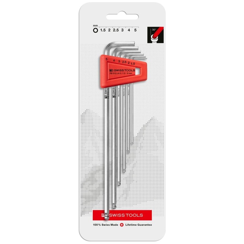 PB Swiss PB 212.LH-5 CN Ball Point Hex Key L- Wrench Sets for Hexagon Socket Screws, 6 Pcs