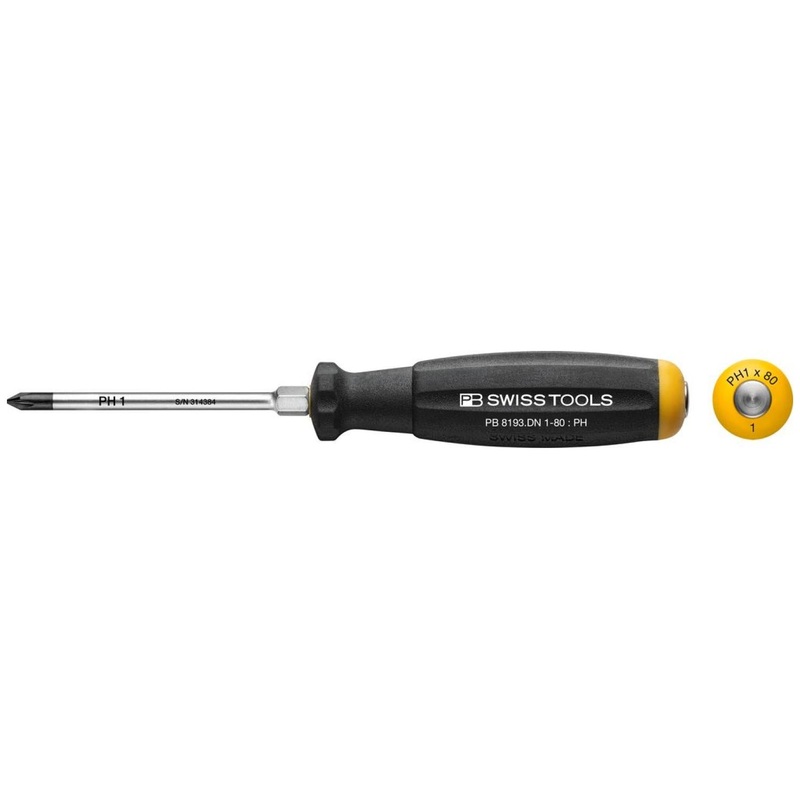 PB Swiss PB 8193.DN 1-80 Swiss Grip Screwdrivers, with Hex Wrench for Phillips Screws, PH1, 80 mm