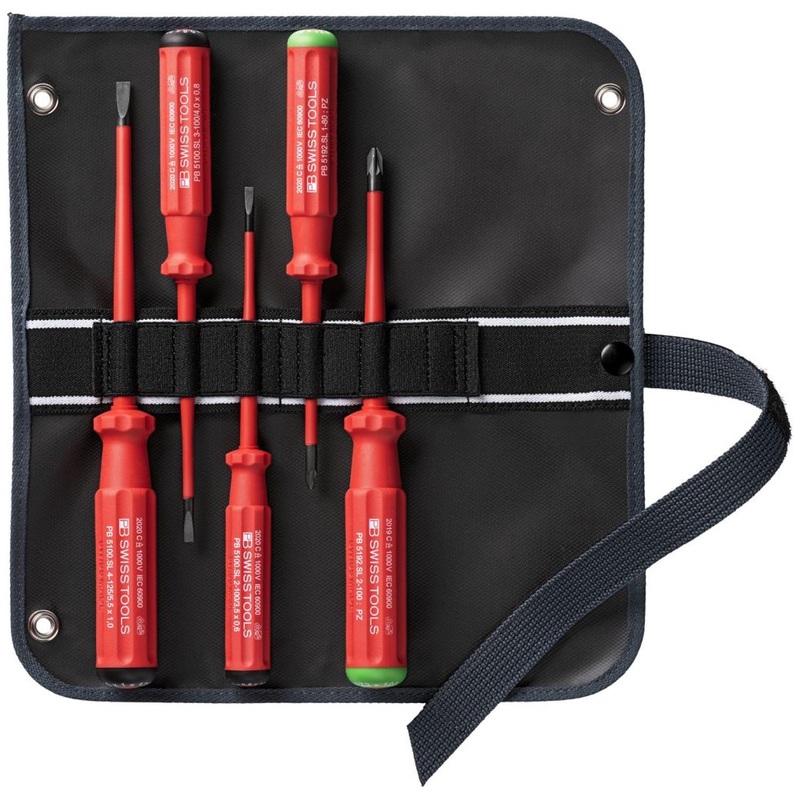 PB Swiss PB 5543.SU SL GY Screwdriver Set Slotted/PoziDriv with Classic VDE Handle 1000V Insulated 5-Pcs