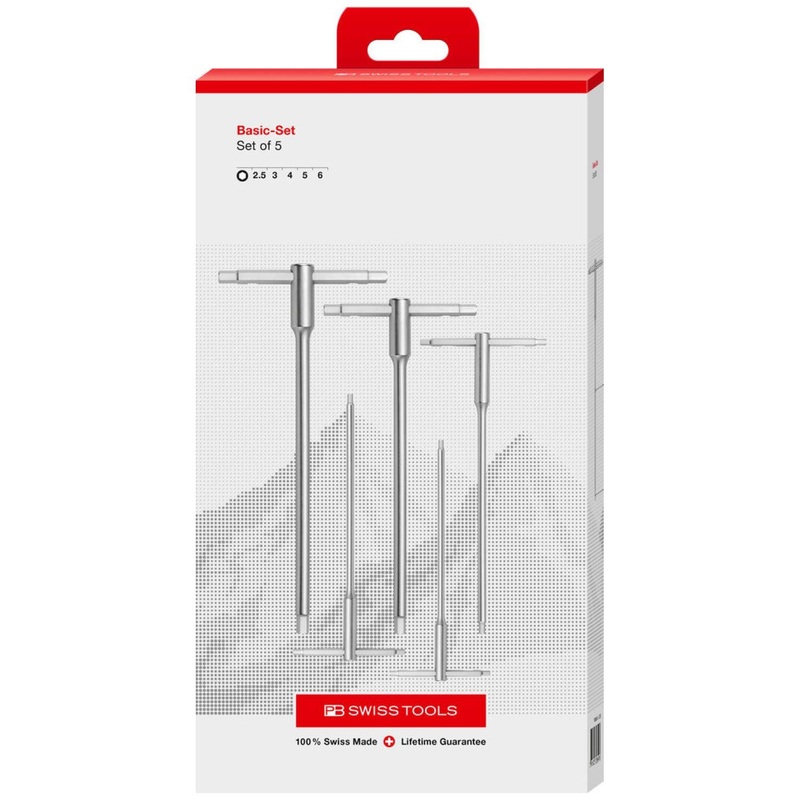 PB Swiss Tools PB 1204.SET 6 CBB Sliding T-Handle Hex Key Set with 3-Way Drive 2.5-6mm 5-Piece