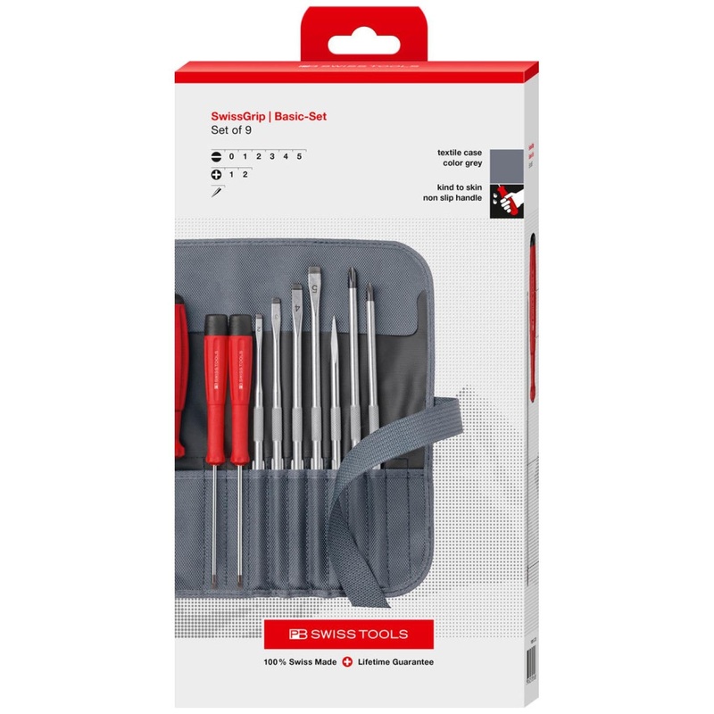 PB Swiss Tools PB 8218.GY CBB SwissGrip Screwdriver Set With Interchangeable Blades, Slotted, Phillips, 10 Piece