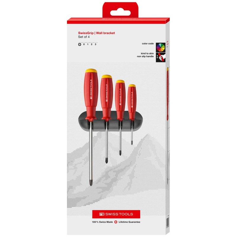 PB Swiss Tools PB 8242.CBB SwissGrip Screwdriver Set, Phillips, 4 pcs w/ Wall Holder