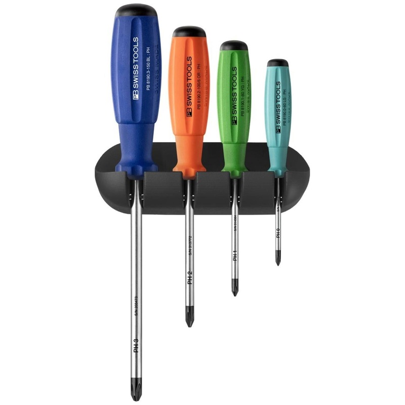 PB Swiss Tools PB 8242.RB SwissGrip Screwdriver Set With Wall Mount, 4-Pieces