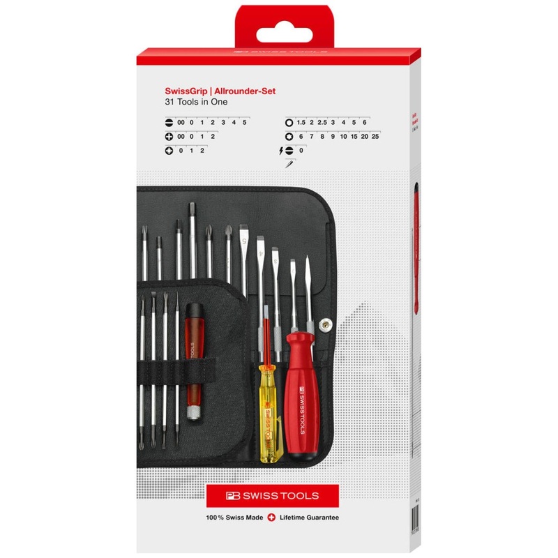 PB Swiss Tools PB 8515.CBB SwissGrip Screwdriver Set, Set, Slotted, Phillips, Pozidriv, TORX, Hex , 31 pcs