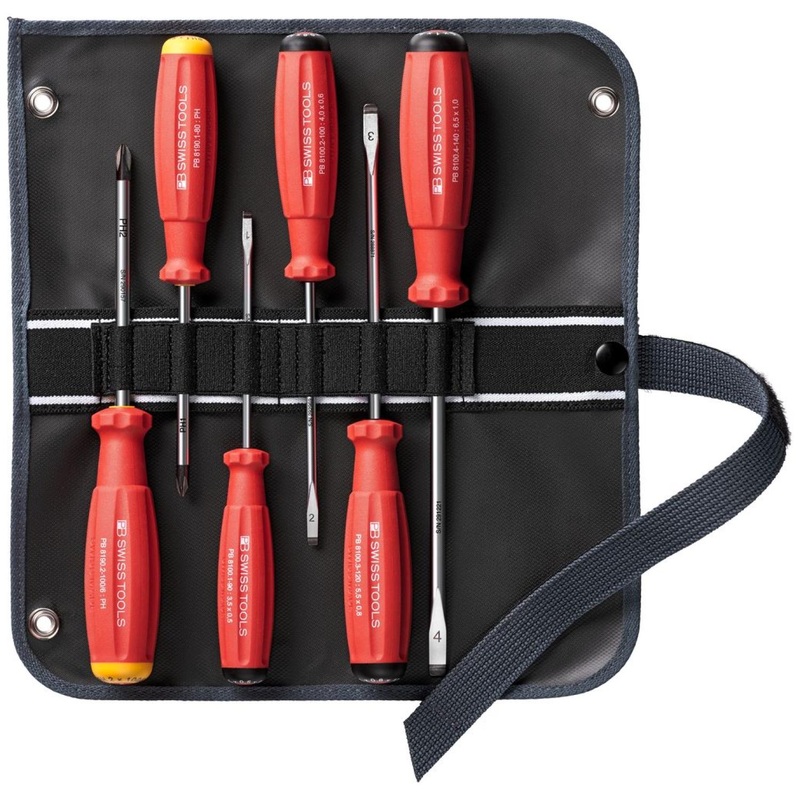 PB Swiss PB 8560.SU GY Screwdriver Set Slotted/Phillips in Roll-Up Case SwissGrip 6-Piece