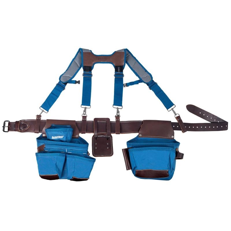 Bucket Boss 55505-RB Leather Hybrid Tool Belt with Suspenders-Blue.