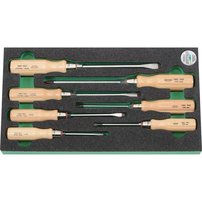 Heyco 00993001080 Phillips/Slotted Wood Screwdriver Set, 7 Pieces
