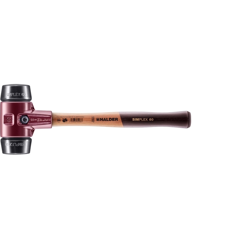 Halder 3002.060 Simplex Mallet with Black Rubber Inserts, Cast Iron Housing and Wood Handle