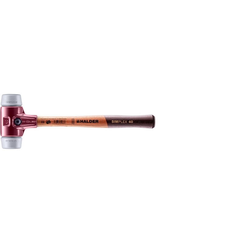 Halder 3003.040 Simplex Mallet with Grey Rubber Inserts, Non-Marring, Cast Iron Housing and Wood Handle