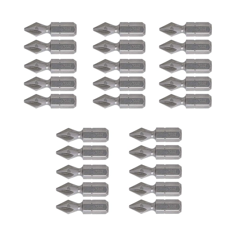 Vessel Tools NTPH1254P25K Neck Torsion Power Bits, PH1 x 25.4 mm, Bulk 25 Pc.