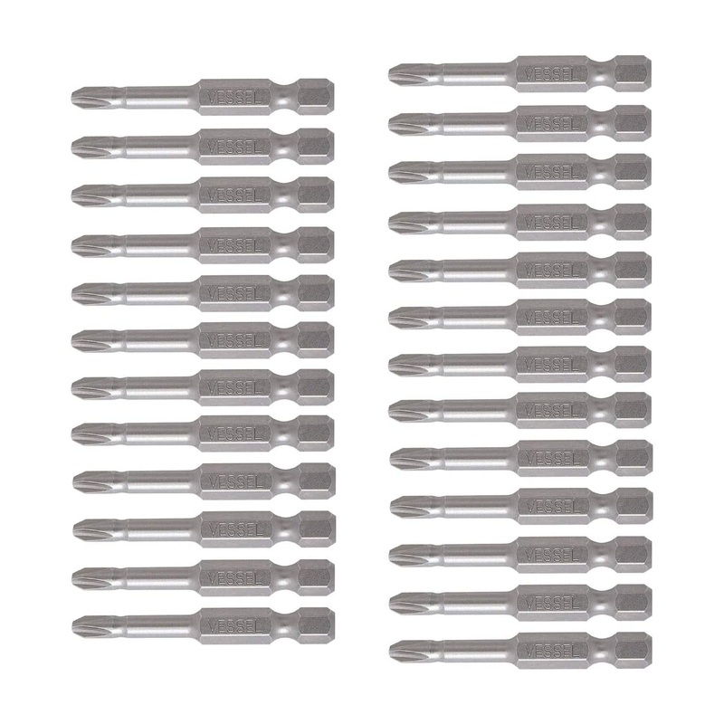 Vessel Tools NTPH250P25K Neck Torsion Power Bits, PH2 x 50 mm, Bulk 25 Pc.