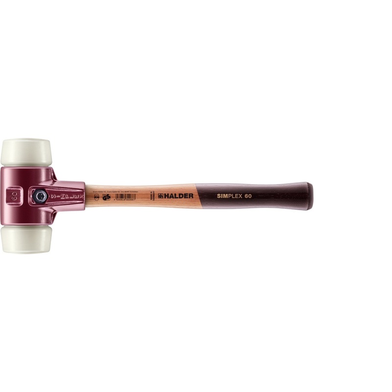 Halder 3008.060 Simplex Mallet with Nylon Inserts, Cast Iron Housing and Wood Handle