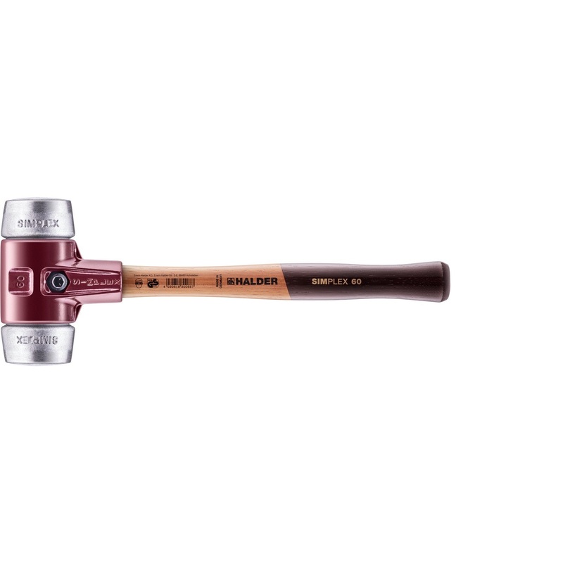 Halder 3009.060 Simplex Mallet with Aluminum Inserts, Cast Iron Housing and Wood Handle